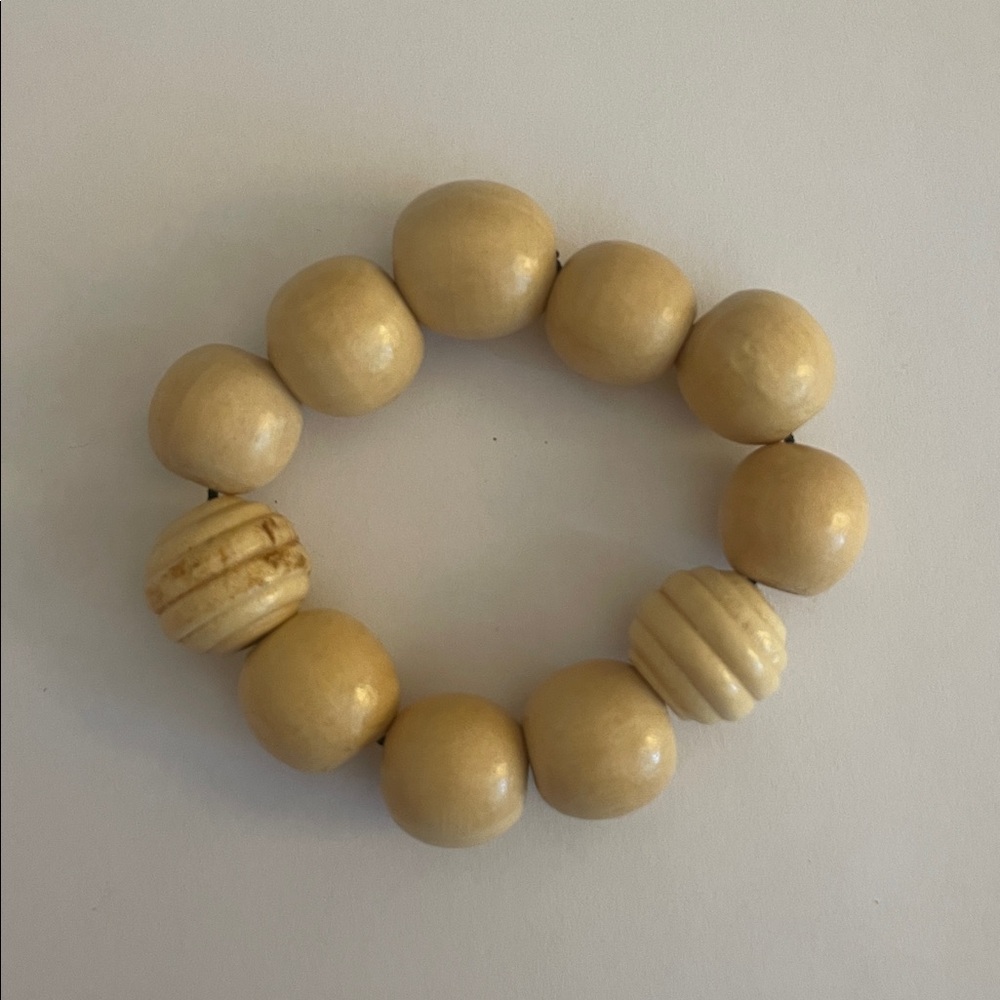 FREE with orders over $10 - Tan Wooden Beaded Elastic Bracelet approx Size 6